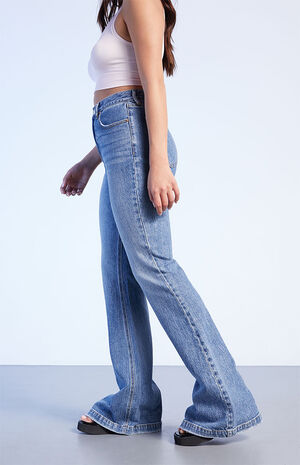 Medium Blue Curve High Waisted Flare Jeans image number 4