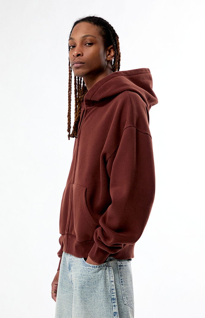 Pacsun Brown Washed Full Zip Cropped Hoodie