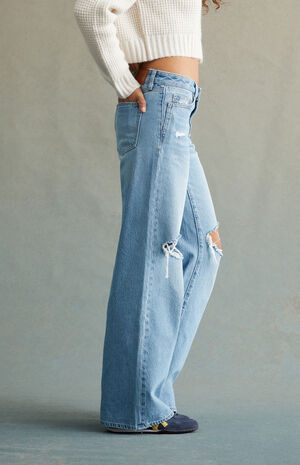 Light Indigo Ripped Low Rise Baggy Jeans image number 3