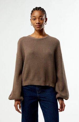 Taupe Classic Knit Crew Neck Sweater image number 1
