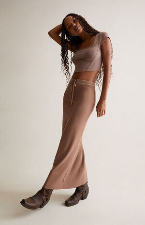 Ribbed Drawcord Maxi Skirt image number 1