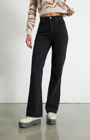 Eco Black Wave Panels High Waisted Bootcut Jeans Eco Black Wave Panels High Waisted Bootcut Jeans image number 2