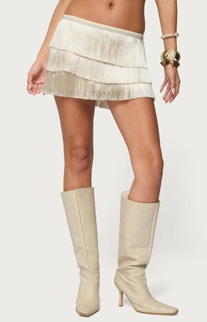 Sarai Tiered Fringed Mini Skirt image number 1