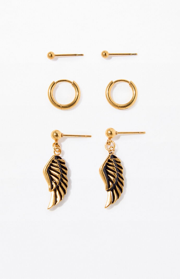 Pacsun 3 Pack Gold Angel Wing Earrings