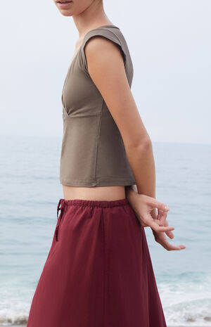 Brown Amara Surplice Short Sleeve Top image number 3