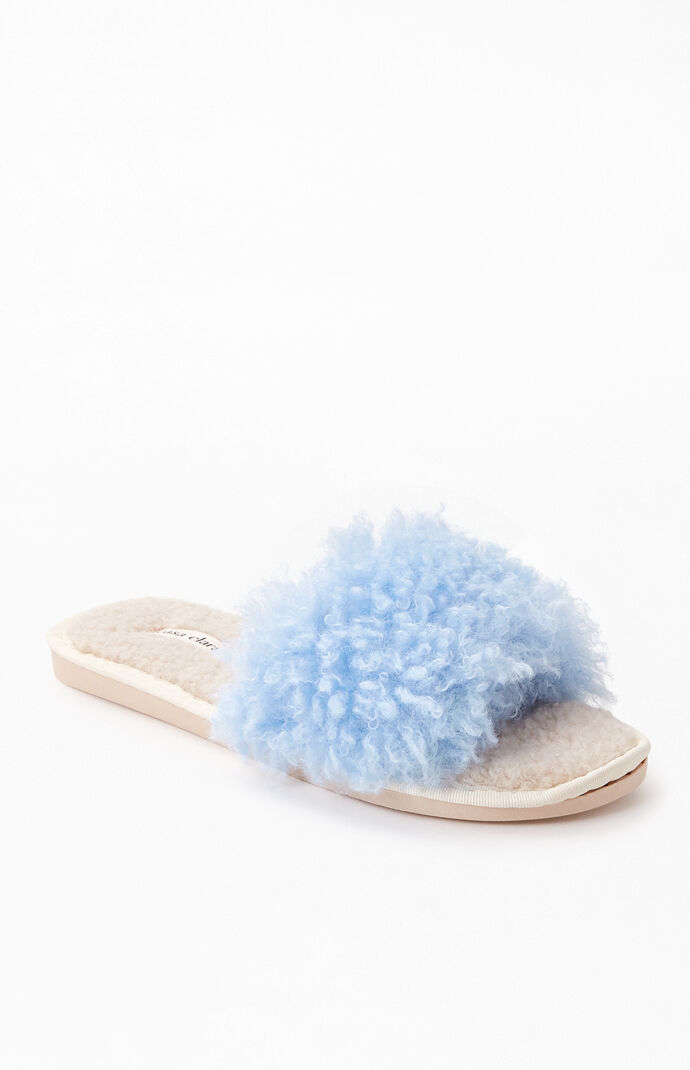 Blue Fuzzy Slide Slippers