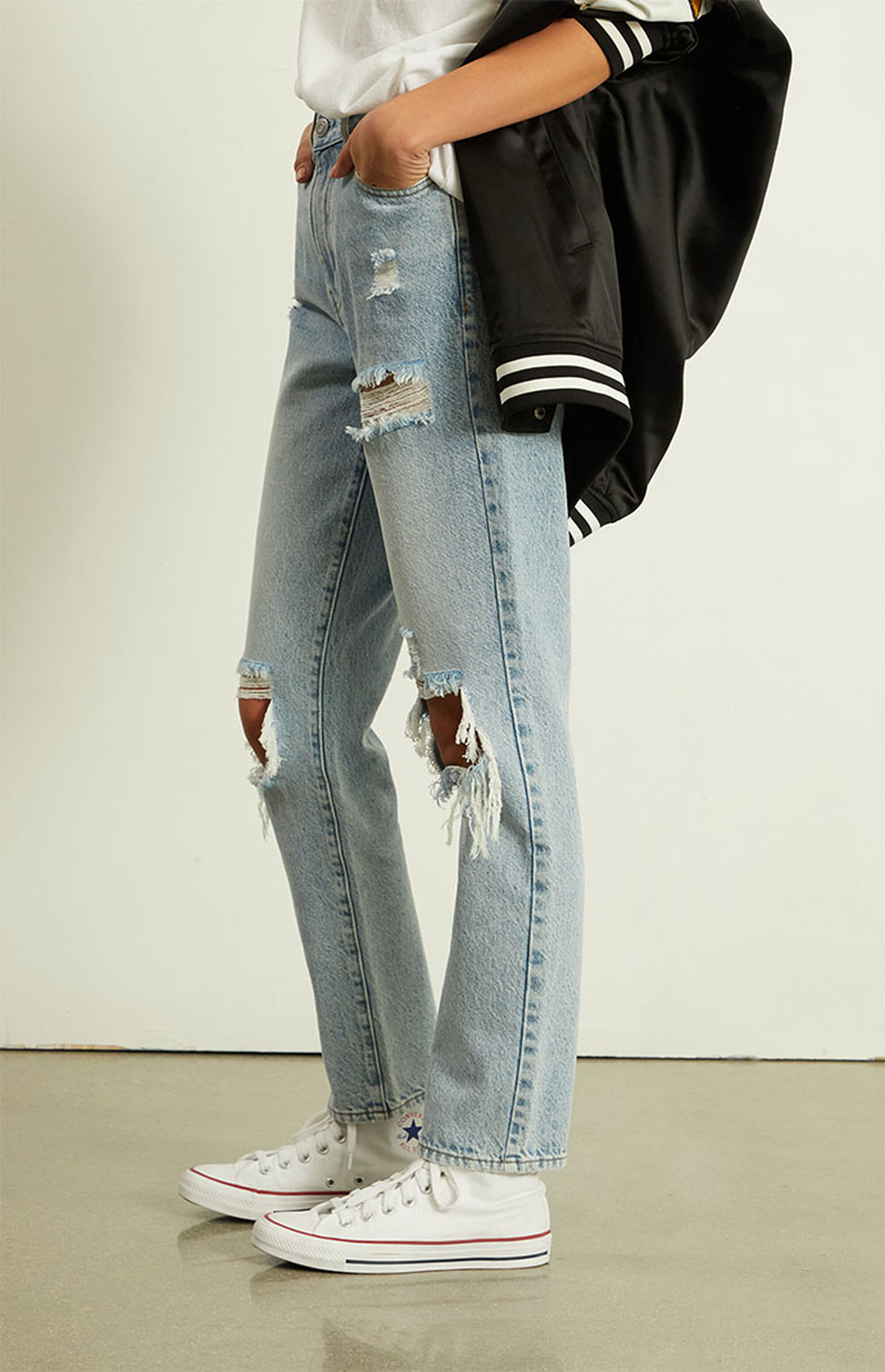 pacsun eco light blue distressed mom jeans
