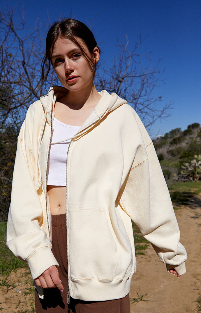 John Galt White Full Zip Oversized Hoodie PacSun