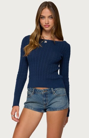Larah Boat Neck Cable Knit Top image number 1