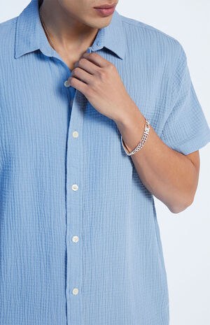 Blue Textured Classic Camp Shirt image number 2