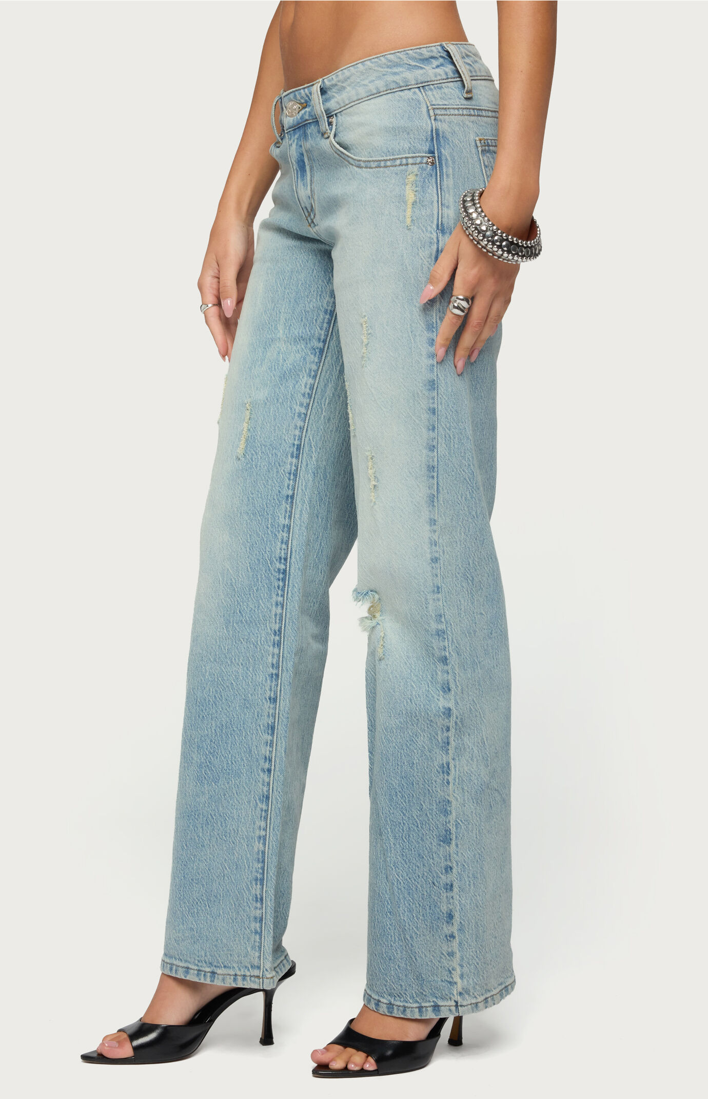 Edikted Lainie Distressed Low Rise Bootcut Jeans