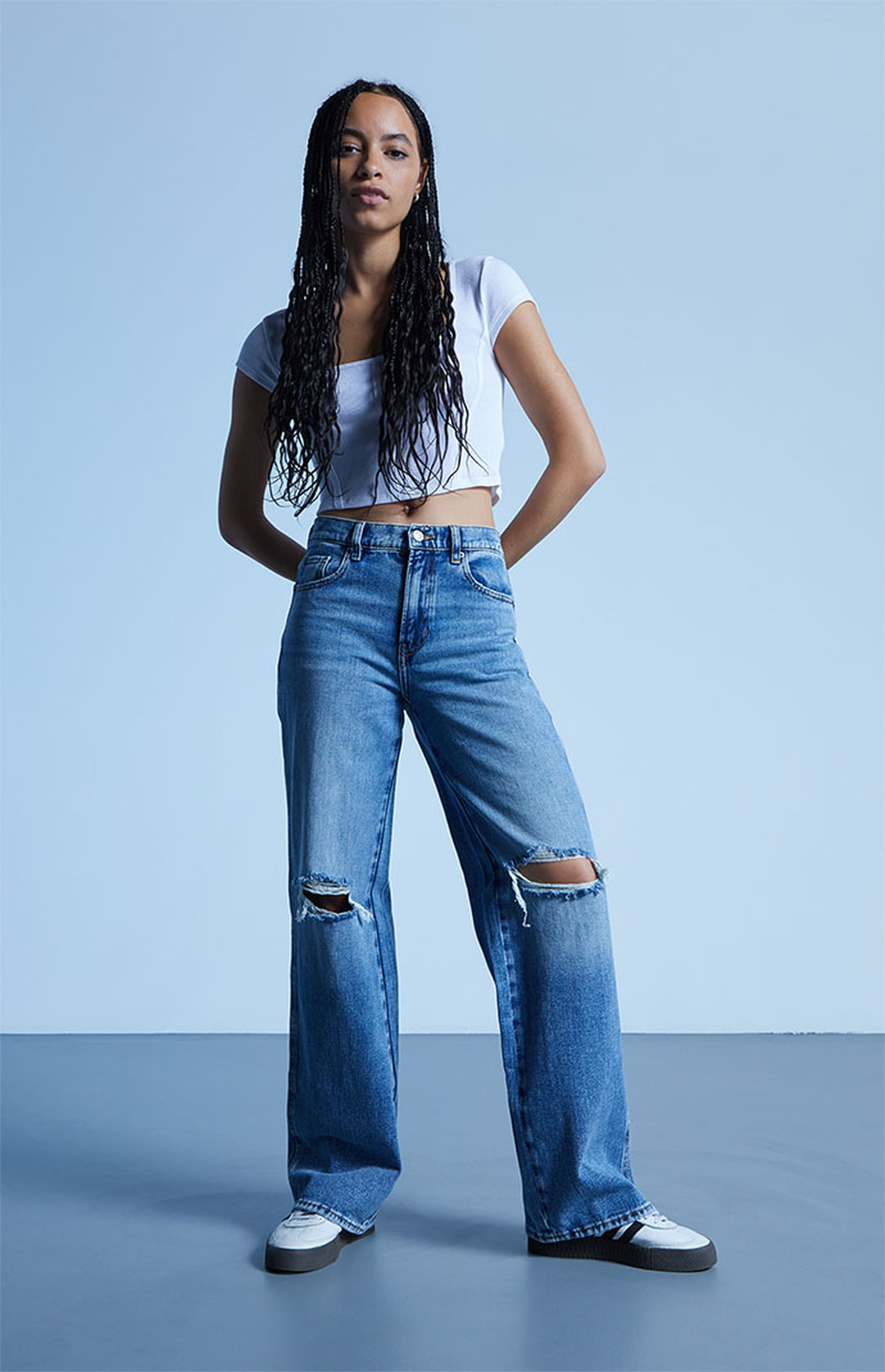 PacSun Medium Blue Ripped Baggy Jeans PacSun