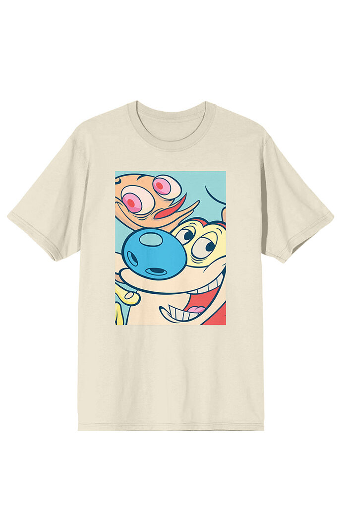Bioworld Men's Ren \u0026 Stimpy Portrait Art T-Shirt in White - Size XXL