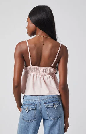 Linen V-Neck Babydoll Tank Top image number 3