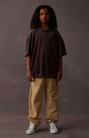 Essentials Plum Terry Cloth Short Sleeve Polo Shirt image number 6