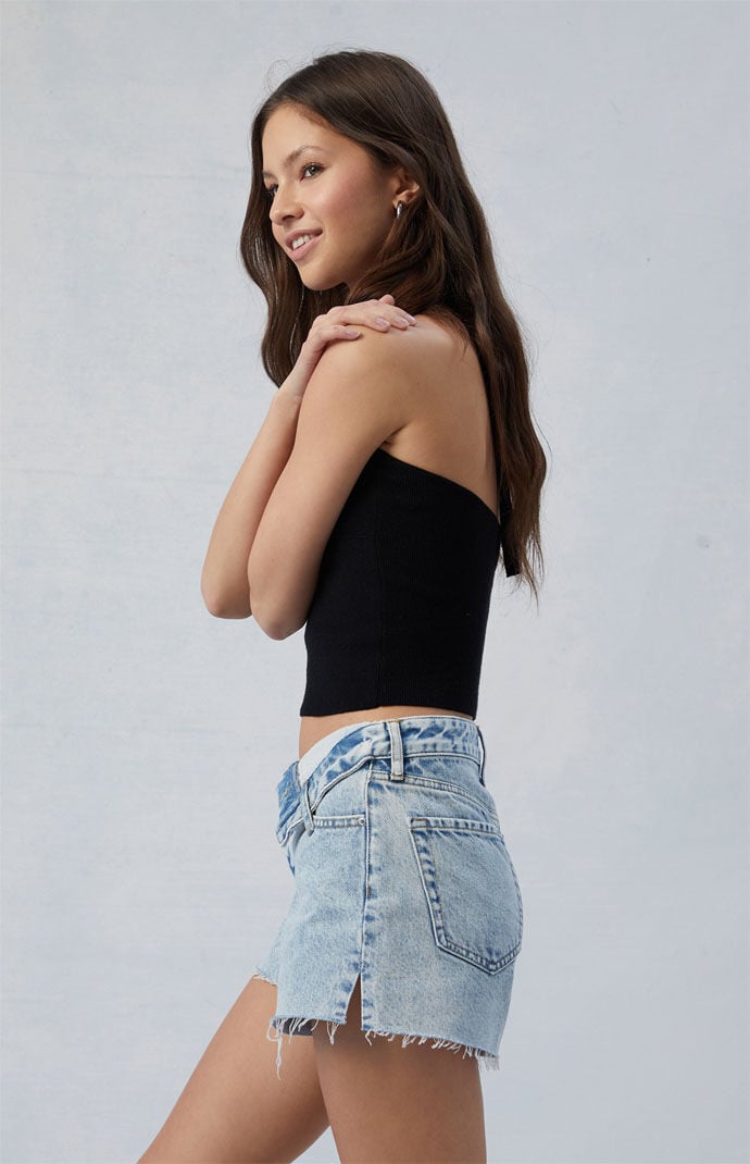PacSun Eco Light Indigo Ripped High Waisted Denim Festival Shorts