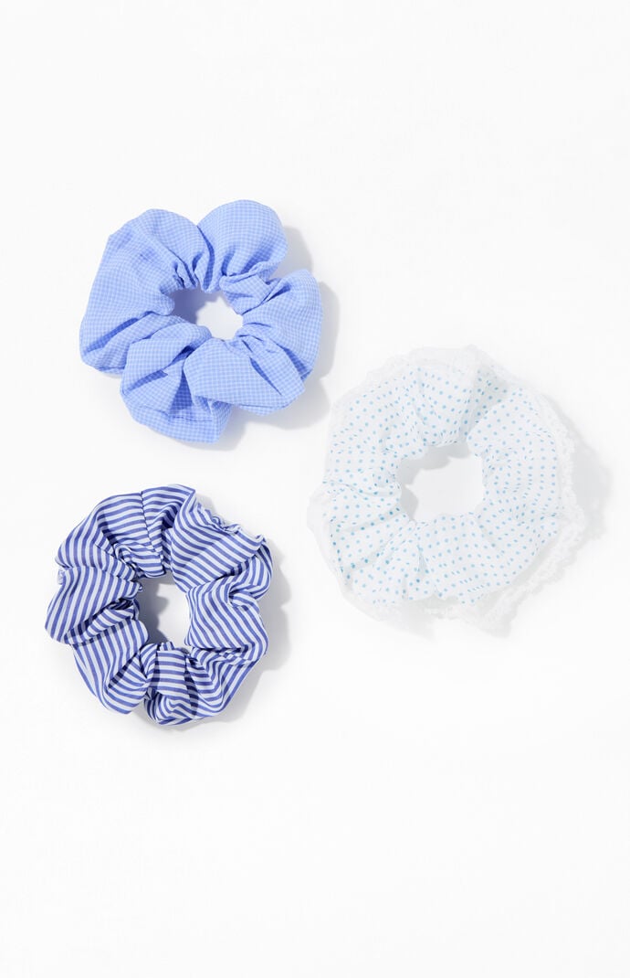 LA Hearts 3 Pack Blue Mixed Print Scrunchies