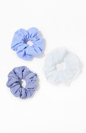 3 Pack Blue Mixed Print Scrunchies image number 1
