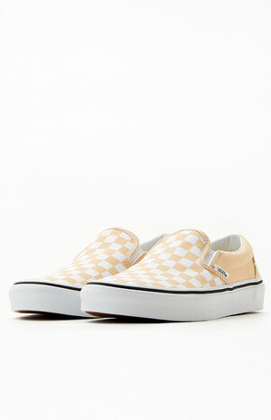 Peach Checkerboard Slip On Shoes image number 2