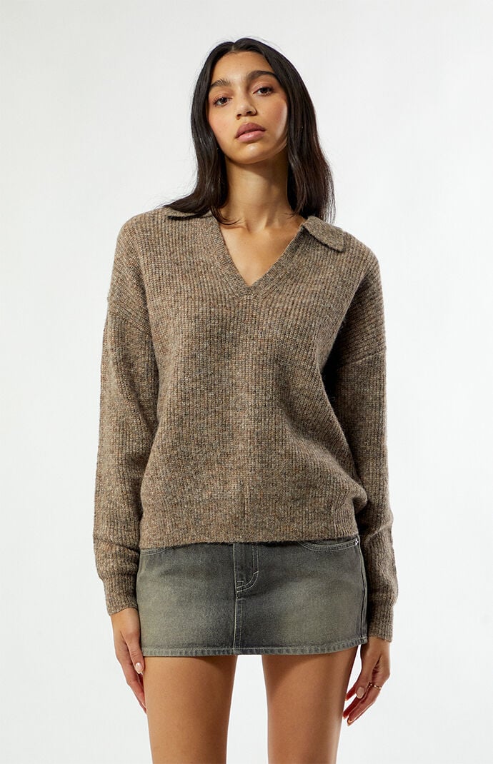 Rhythm Quinn Collared V-Neck Oversized Sweater