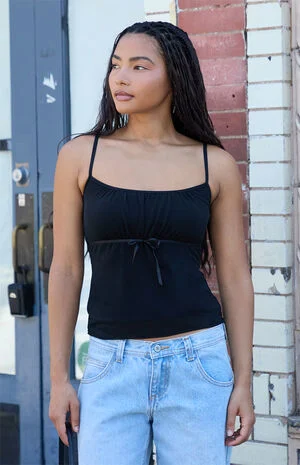 Black Skylar Ribbon Tie Tank Top image number 1