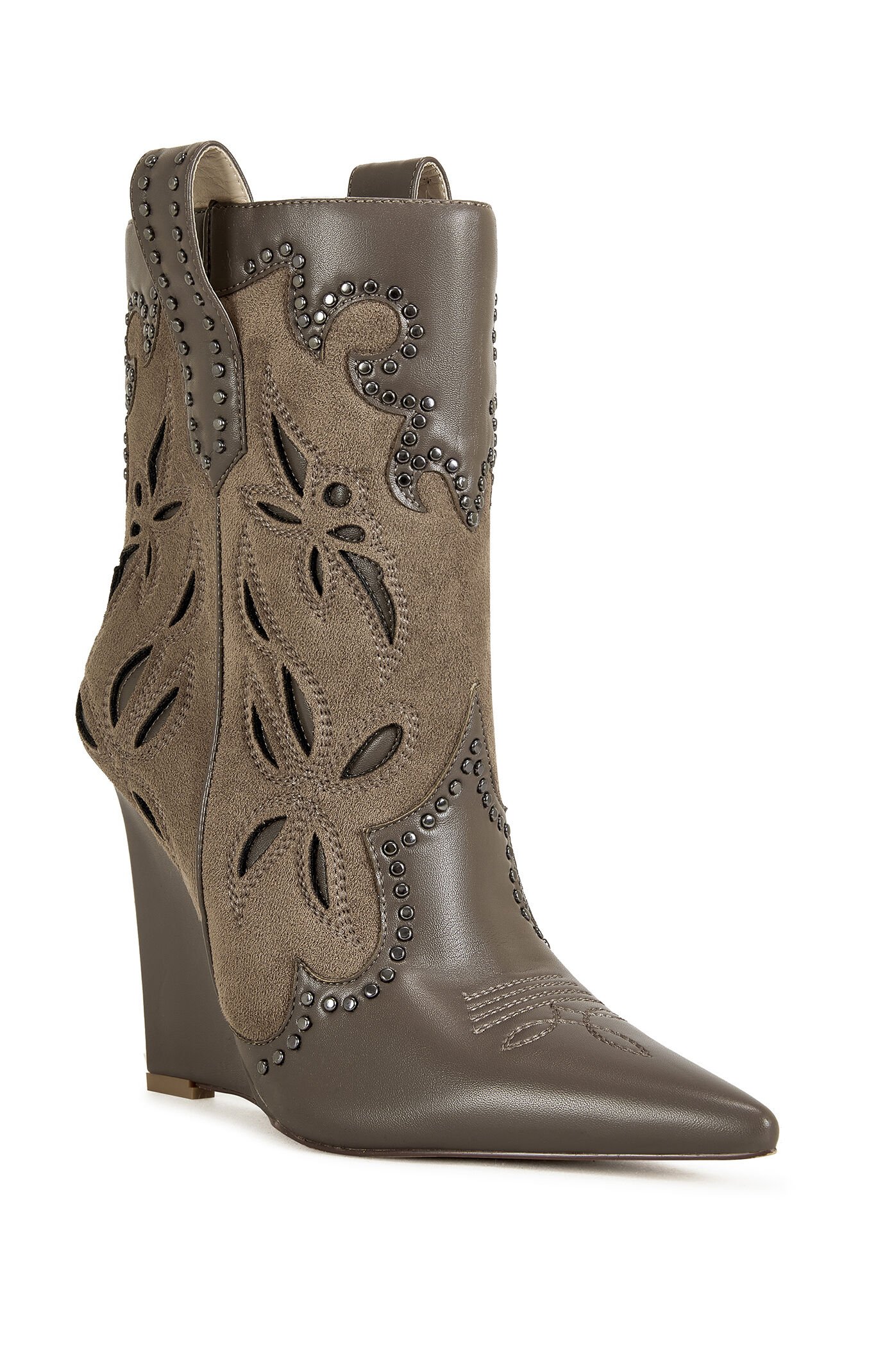 AZALEA WANG Talayah Brown Western Wedge Booties