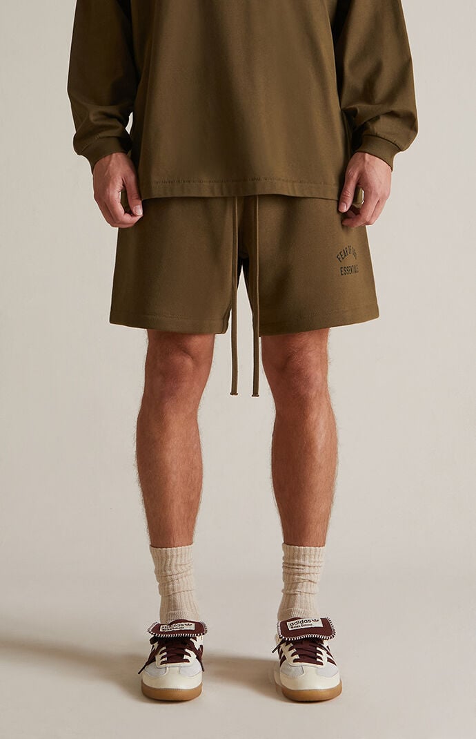 Fear of God ESSENTIALS Olive Fleece Soccer Sweat Shorts