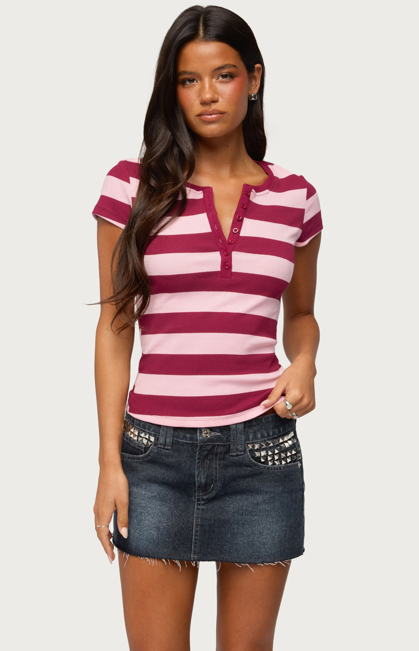 Edikted Rhianon Striped Henley Top