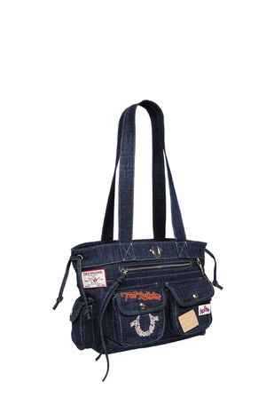 Dark Denim Multi Patch Tote Bag image number 2