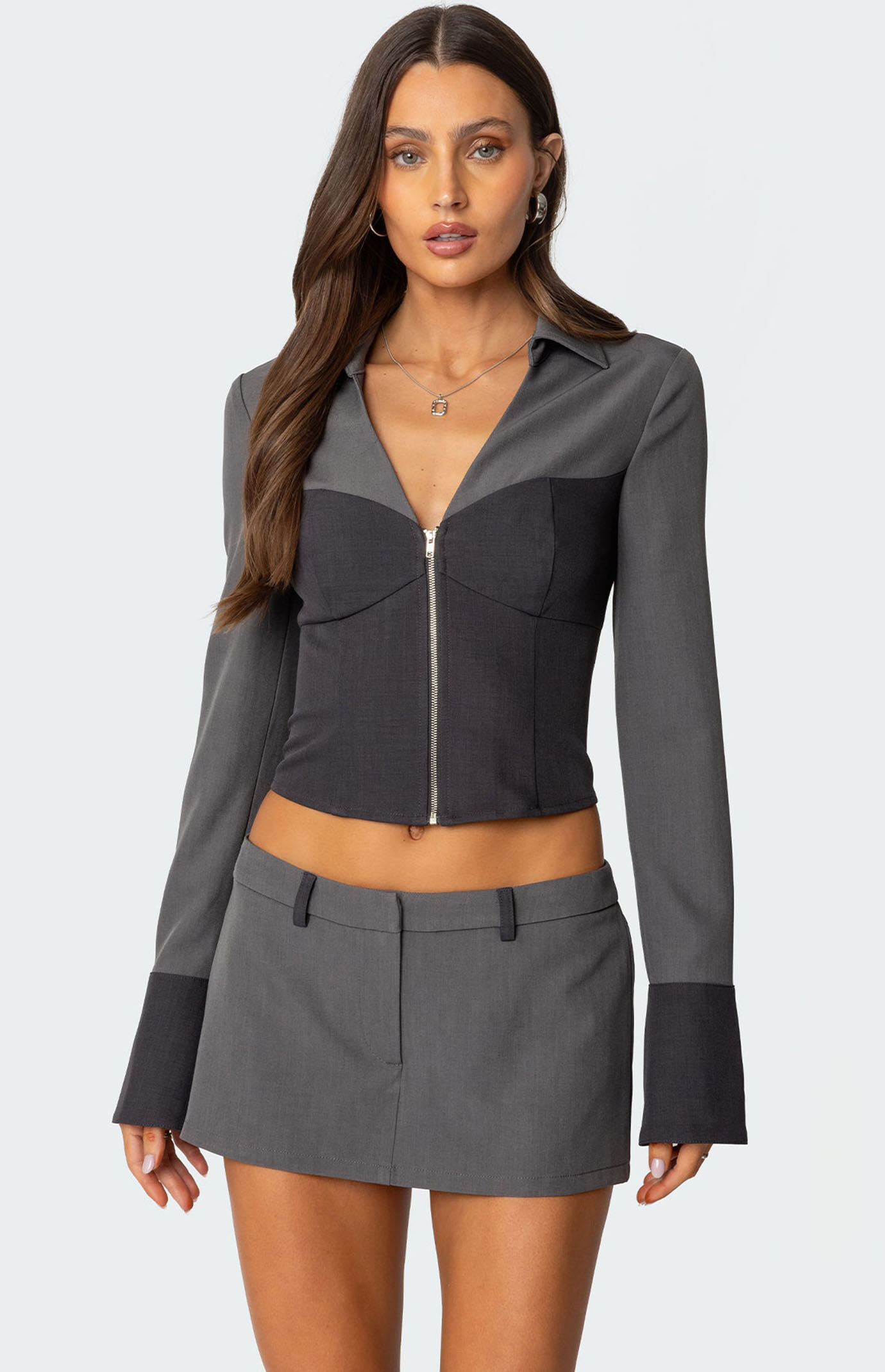 Edikted Women's Angela Tailored Zip Up Top In Gray