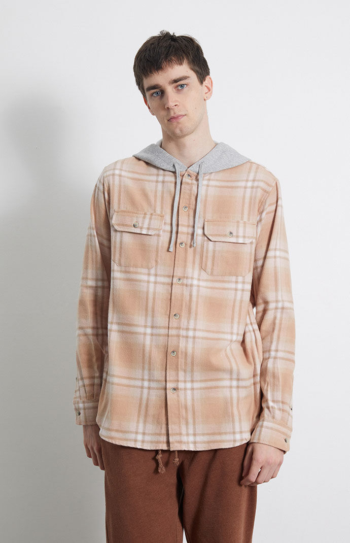 Pacsun plaid mix hooded cheap long sleeve button up shirt