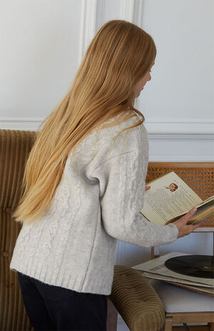 Heather Grey Cable Knit Sweater image number 3