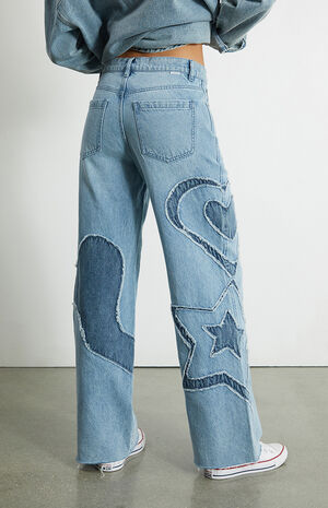 Eco Light Blue Patchwork '90s Baggy Jeans image number 4