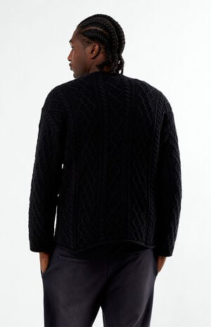 Black Nuwave Cable Knit Crew Neck Sweater image number 4