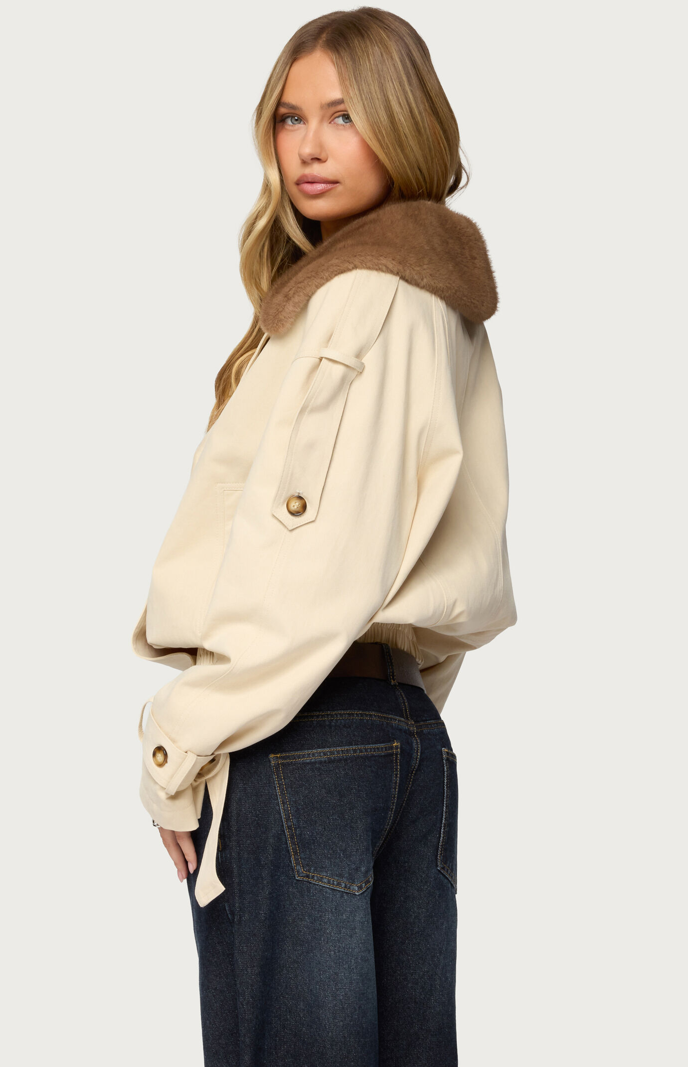 Edikted Detachable Faux Fur Trench Coat