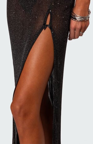 Sheer Micro Sequin Slitted Maxi Dress image number 5
