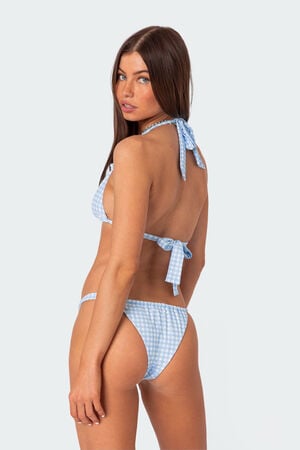 Gingham Knotted Triangle Bikini Top image number 4