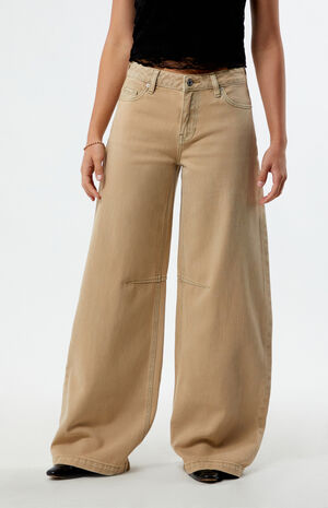 Beige Knee Dart Baggy Barrel Jeans image number 2