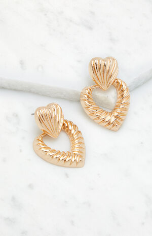 Ribbed Heart Drop Earrings image number 3