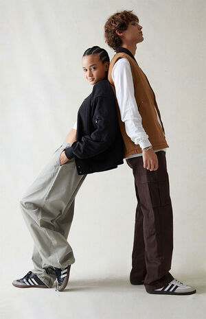 Stretch Canvas Brown Baggy Cargo Pants image number 2