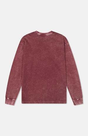 Red Thermal Enzyme Washed Vertical Logo Long Sleeve T-Shirt image number 2
