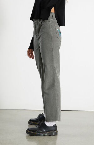 Butterfly Embroidery Corduroy High Waisted Straight Leg Jeans image number 3