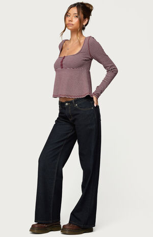 Sare Striped Babydoll Henley Top image number 4