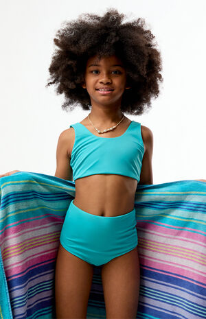 Teal Tank & High Waisted Bikini Set image number 4