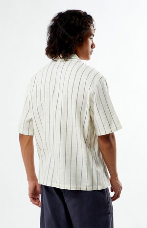 White & Blue Striped Oversized Camp Shirt image number 4