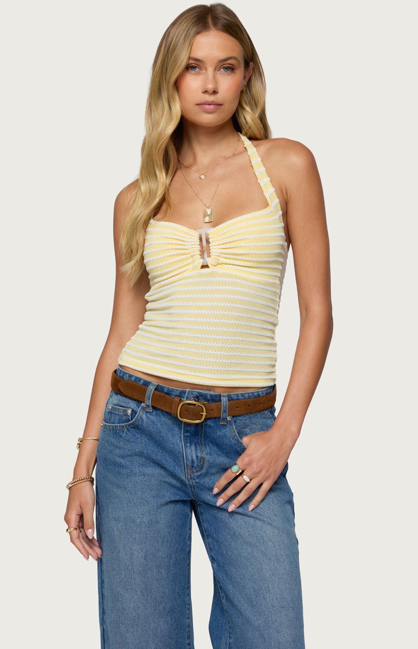 Edikted Lovina Textured Striped Halter Top