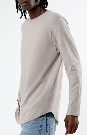 Gray Basic Solid Scallop Long Sleeve T-Shirt image number 2