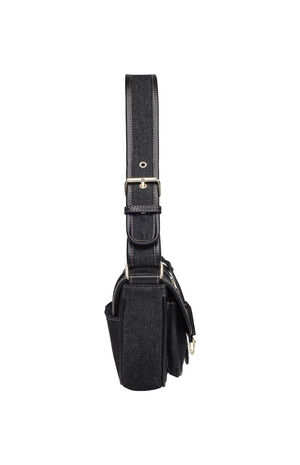 Black Double Pocket Denim Satchel Bag image number 5