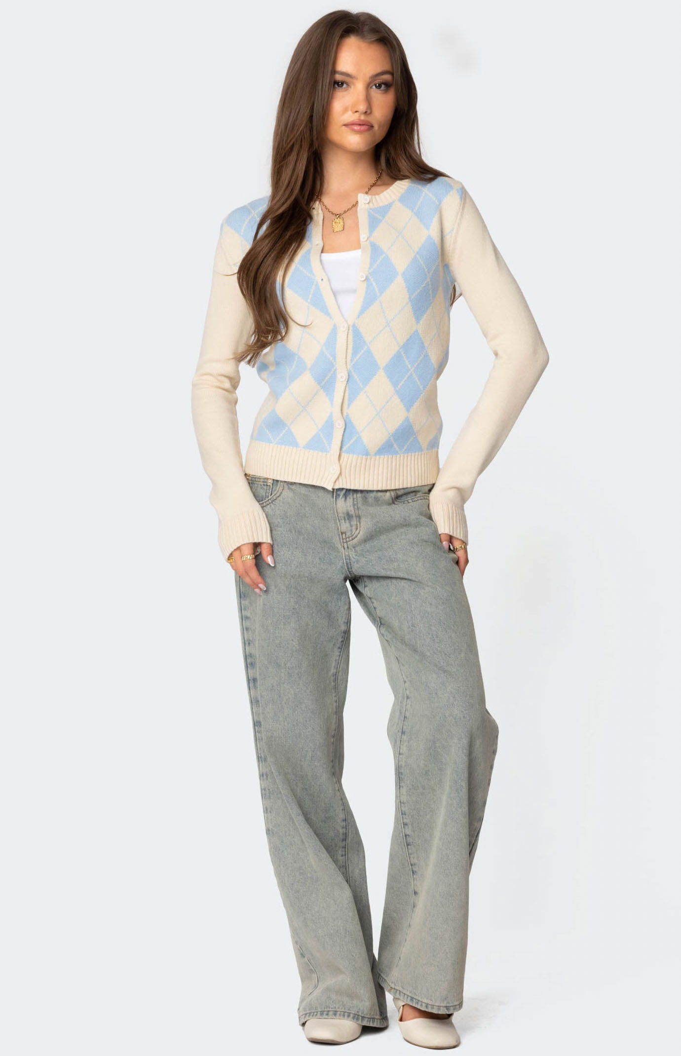 Edikted Maybelle Argyle Cardigan | PacSun