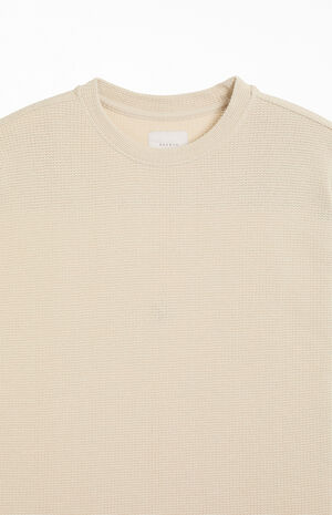 Cream Solid Waffle Knit T-Shirt image number 2